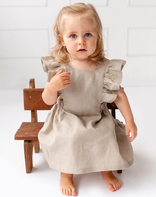 Lněné dětské šaty ZEMĚ – hnědé