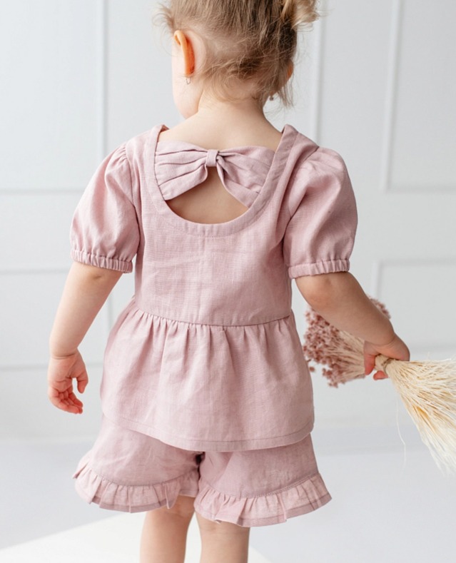 Dívčí lněný top – starorůžový