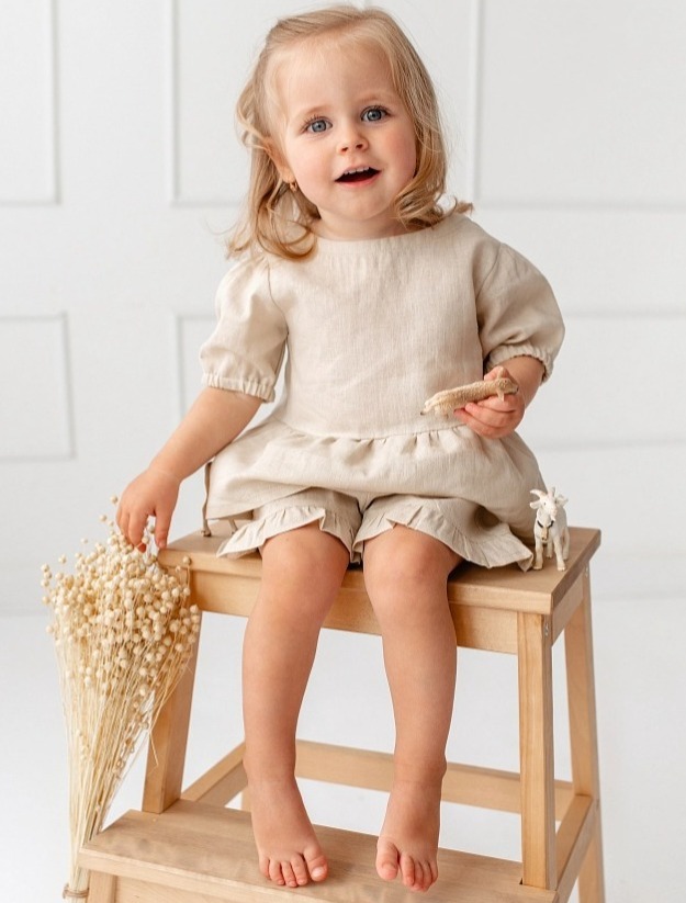 Dívčí lněný top – béžový