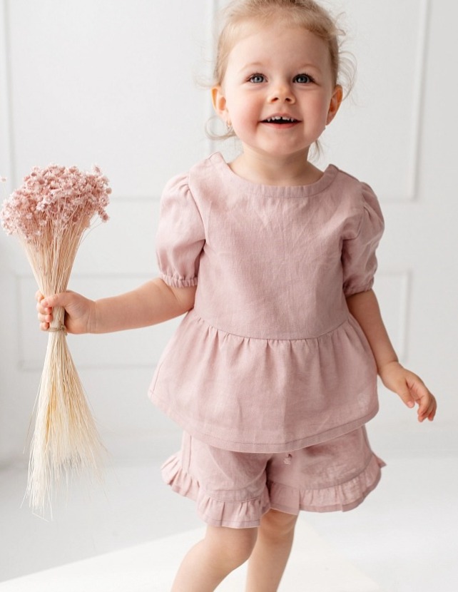 Dívčí lněné kraťasy – starorůžové