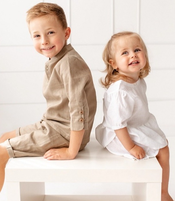 Dívčí lněný top – béžový