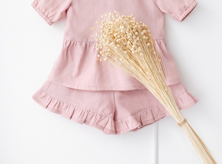 Dívčí lněné kraťasy – starorůžové