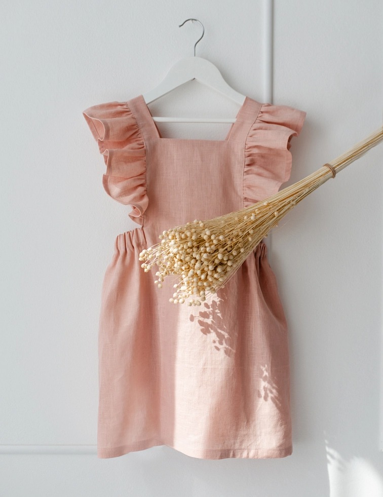 Lněné dětské šaty ZEMĚ – růžové