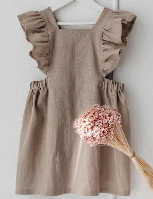 Lněné dětské šaty ZEMĚ – hnědé