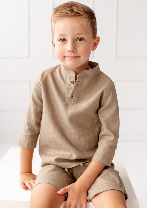 Chlapecká lněná košile – hnědá