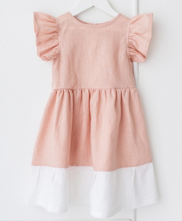 Lněné dětské šaty VODA – růžové