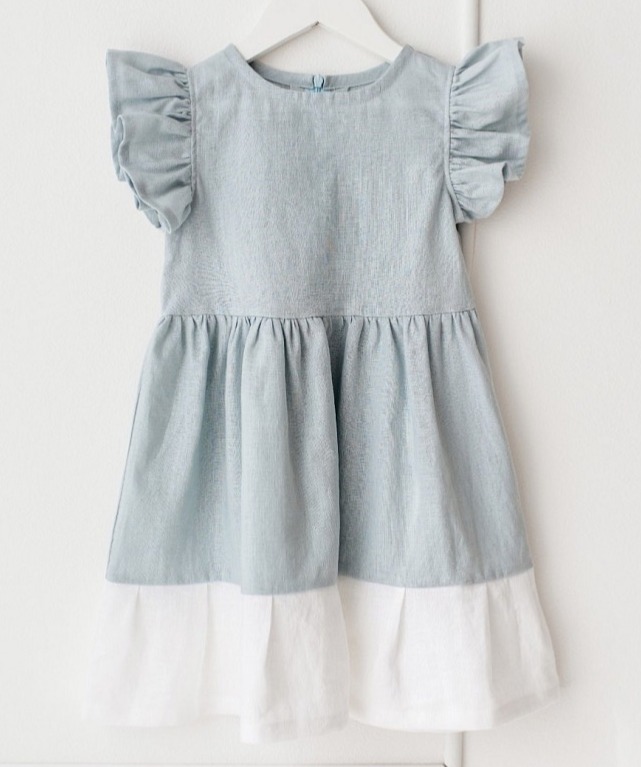 Lněné dětské šaty VODA – modré