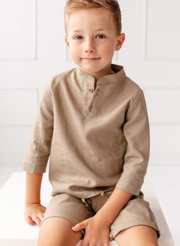 Chlapecké lněné kraťasy – hnědé