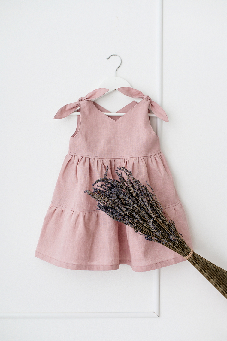 Lněné dětské šaty OHEŇ – starorůžové