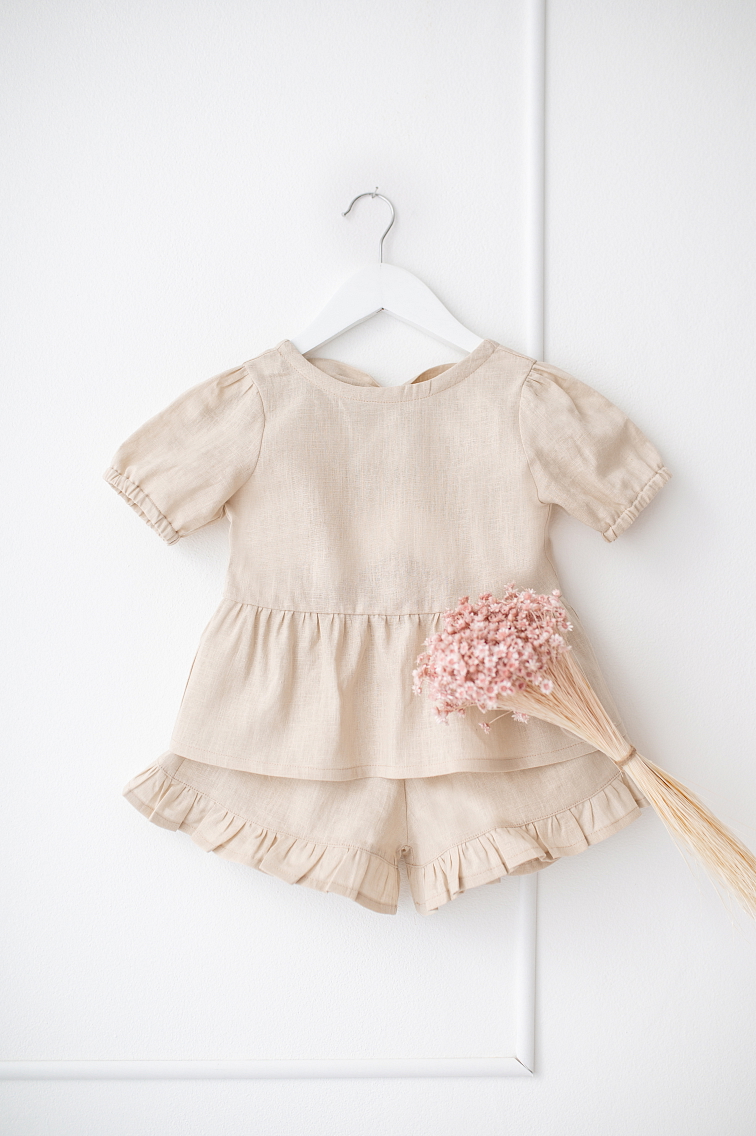 Dívčí lněný top – béžový