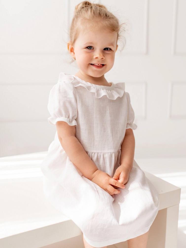 Lněné dětské šaty VZDUCH – bílé