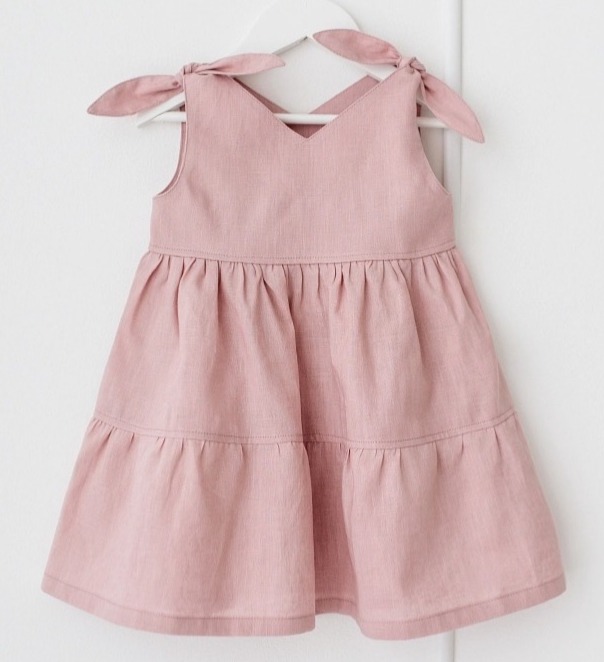 Lněné dětské šaty OHEŇ – starorůžové