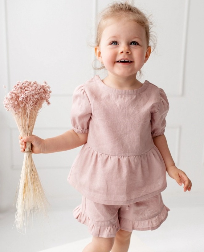 Dívčí lněný top – starorůžový
