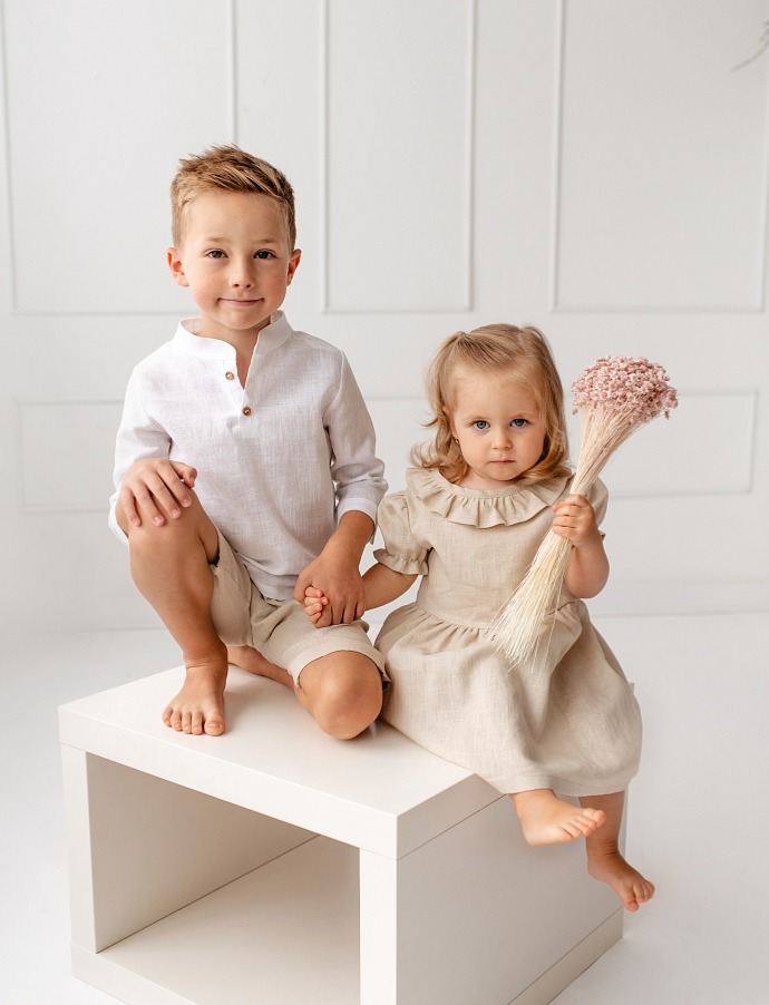 Chlapecká lněná košile – hnědá