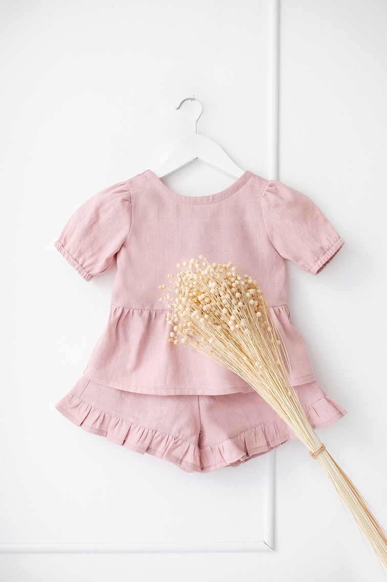 Dívčí lněný top – starorůžový