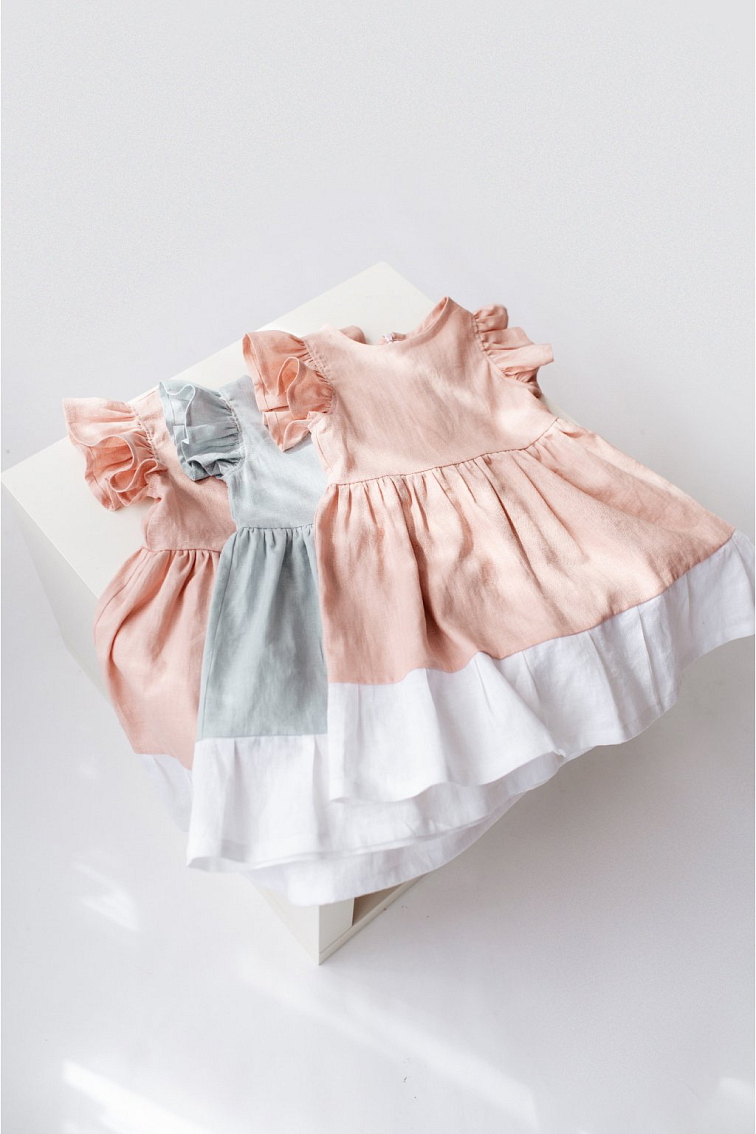 Lněné dětské šaty VODA – modré