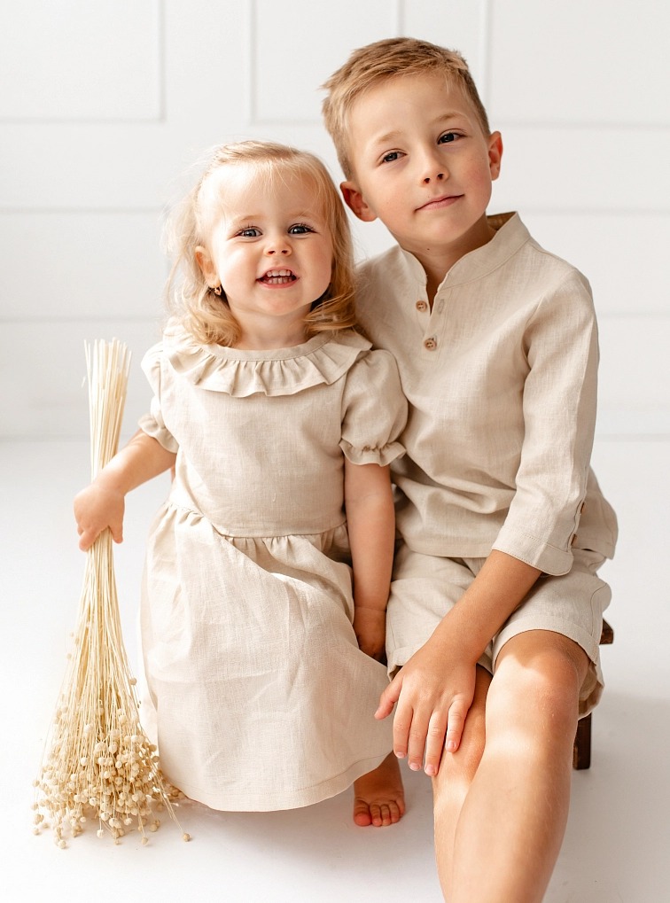 Dívčí lněný top – starorůžový