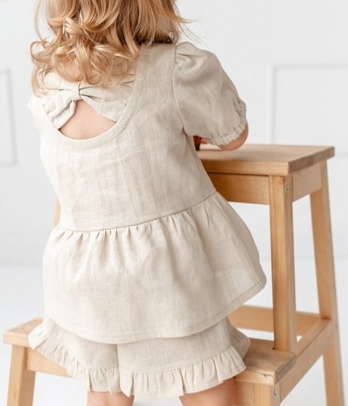 Dívčí lněný top – béžový