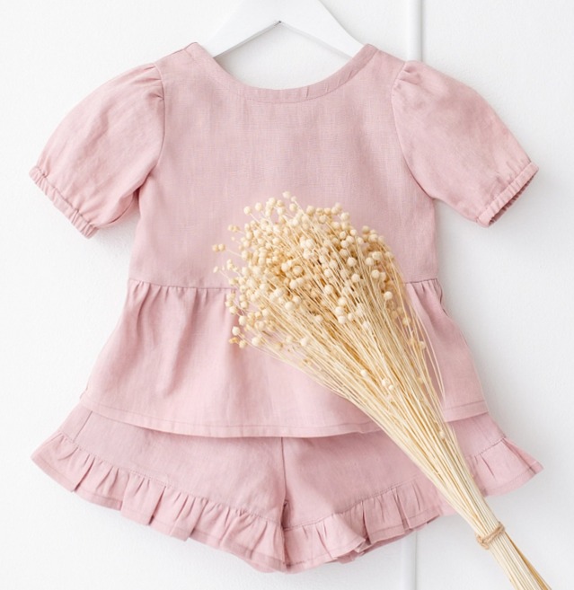 Dívčí lněné kraťasy – starorůžové