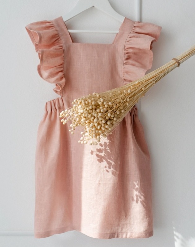 Lněné dětské šaty ZEMĚ – růžové