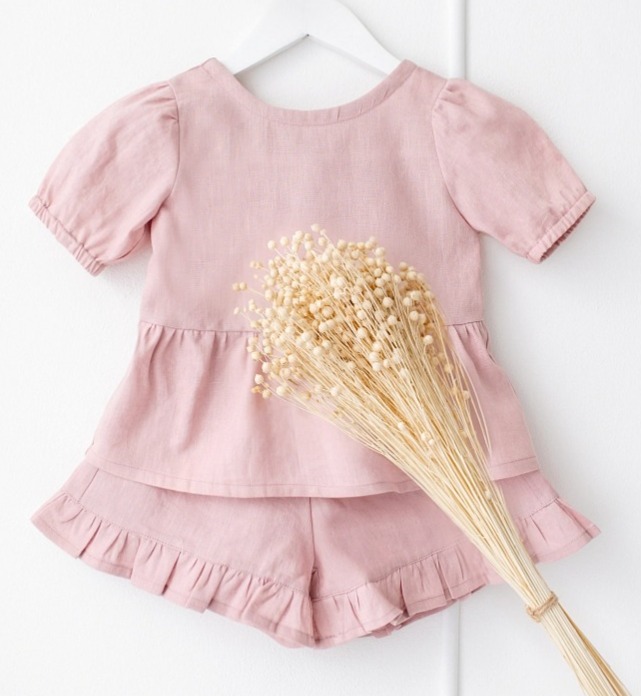 Dívčí lněný top – starorůžový