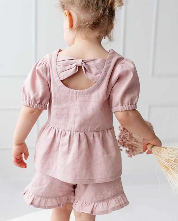 Dívčí lněné kraťasy – starorůžové
