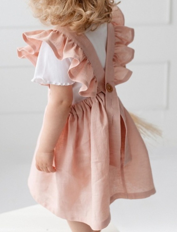 Lněné dětské šaty ZEMĚ – růžové