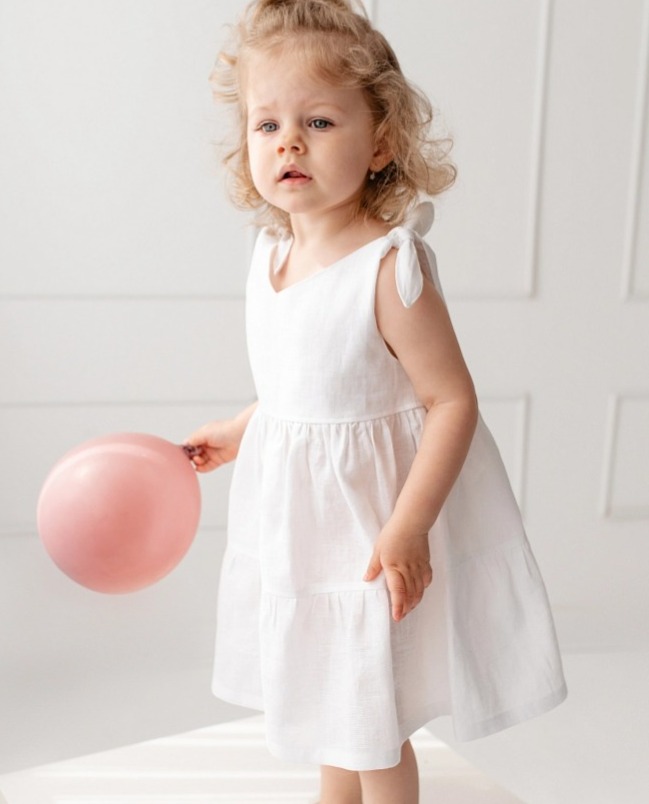 Lněné dětské šaty OHEŇ – bílé