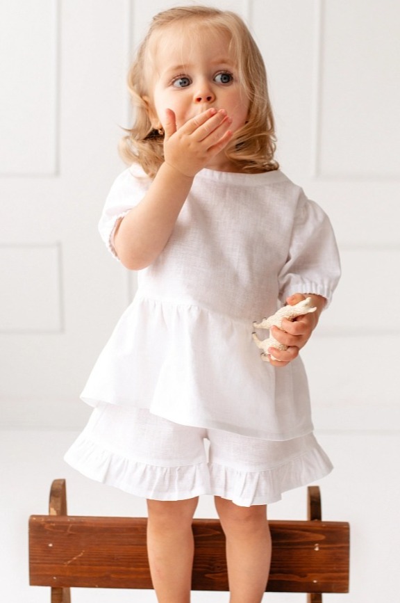 Dívčí lněný top – bílý