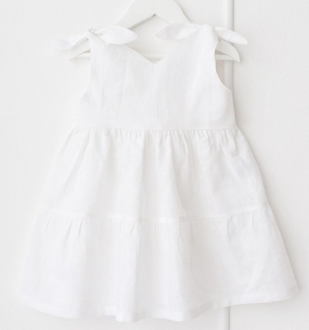 Lněné dětské šaty OHEŇ – bílé