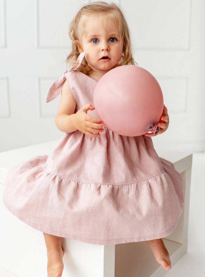 Lněné dětské šaty OHEŇ – starorůžové