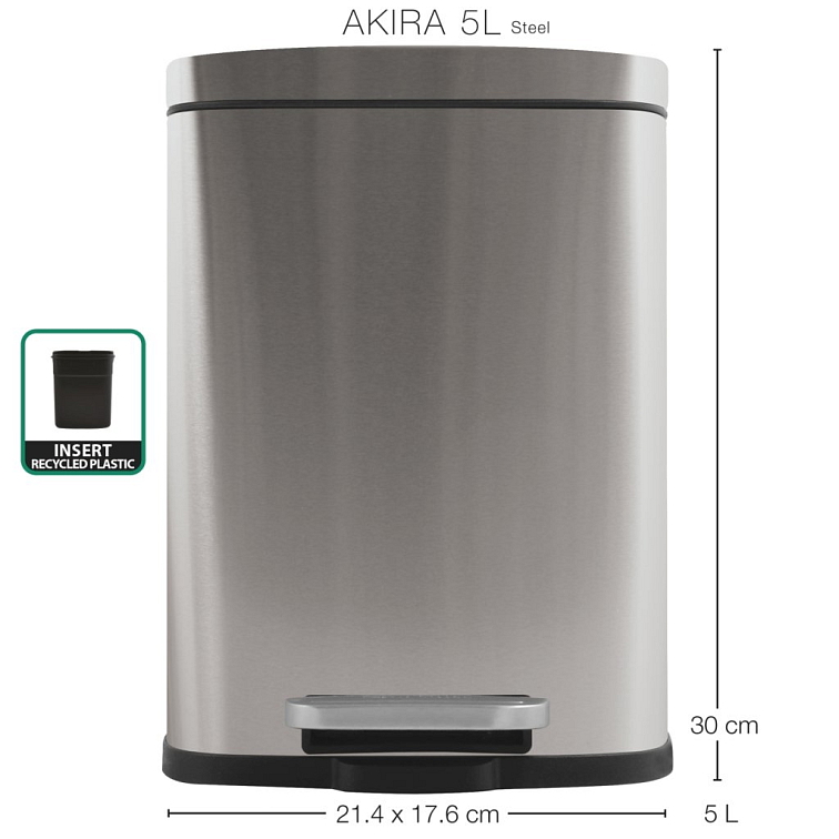 Spirella pedálový odpadkový koš AKIRA, kartáčovaná ocel, 5 L