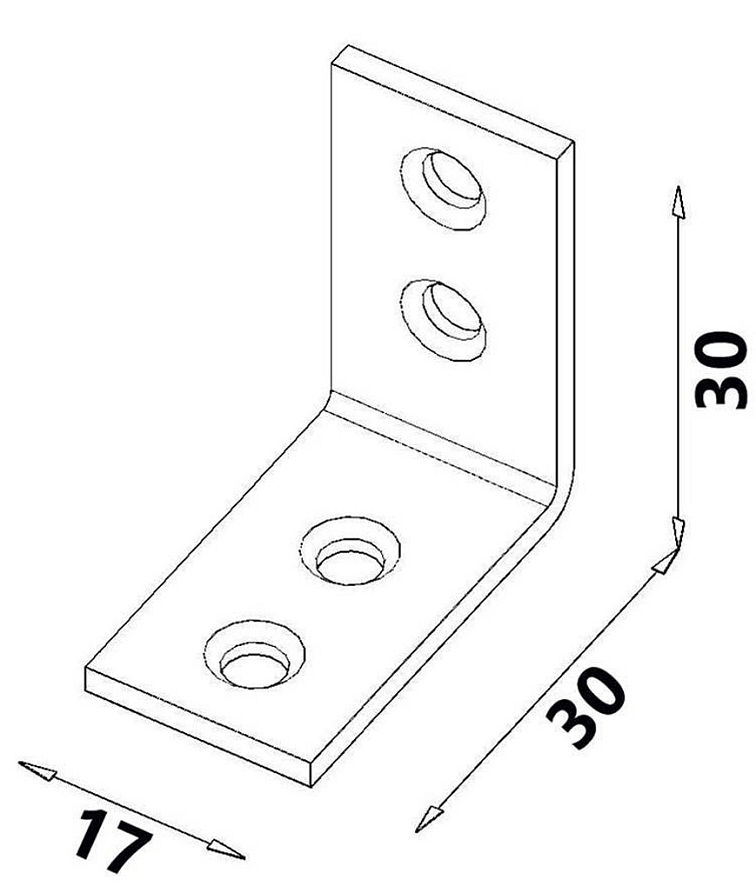 100ks - 30x30x17x2,0mm KW1 - Úzky uholník - stolársky, nábytkový