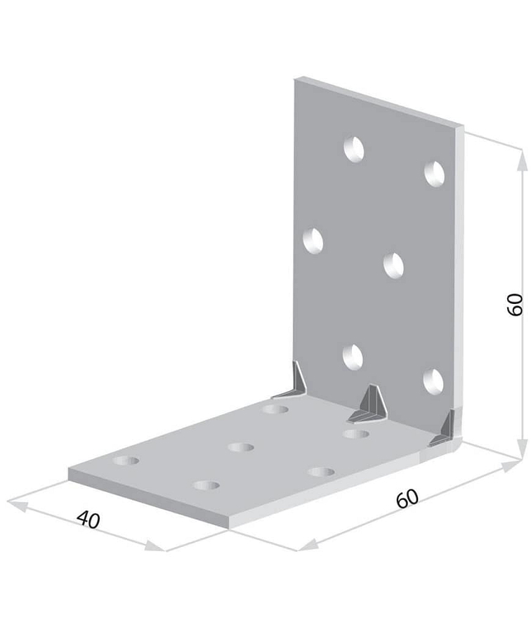 50ks - 60x60x40x1,5mm KMP4 - Montážny uholník s prelisom do dreva