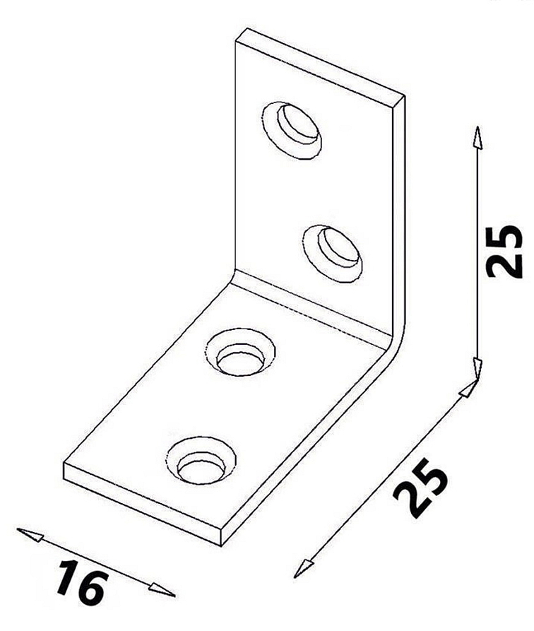 100ks - 25x25x16x1,5mm KW0 - Úzky uholník - stolársky, nábytkový