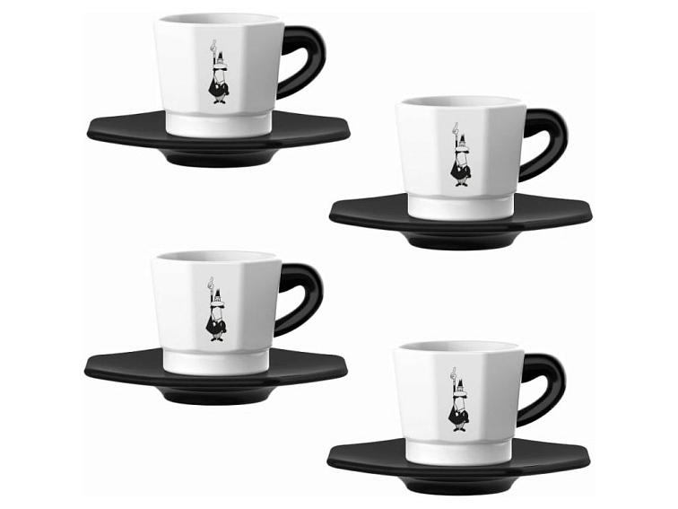 Bialetti set 4 šálků s podšálky černá + bílá (různé barevné varianty)