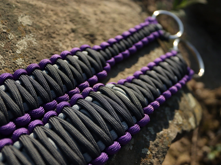 Stahovací obojek paracord KLASIK GREY fialový
