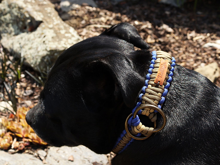 Stahovací obojek paracord KLASIK BROWN modrý