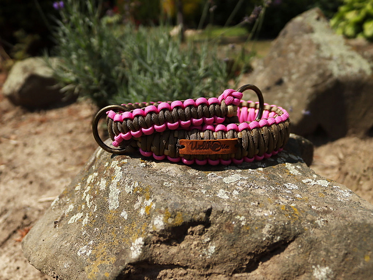 Stahovací obojek paracord KLASIK BROWN růžový