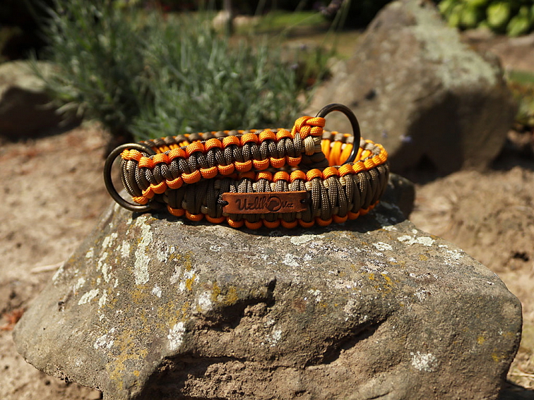 Stahovací obojek paracord KLASIK BROWN oranžový