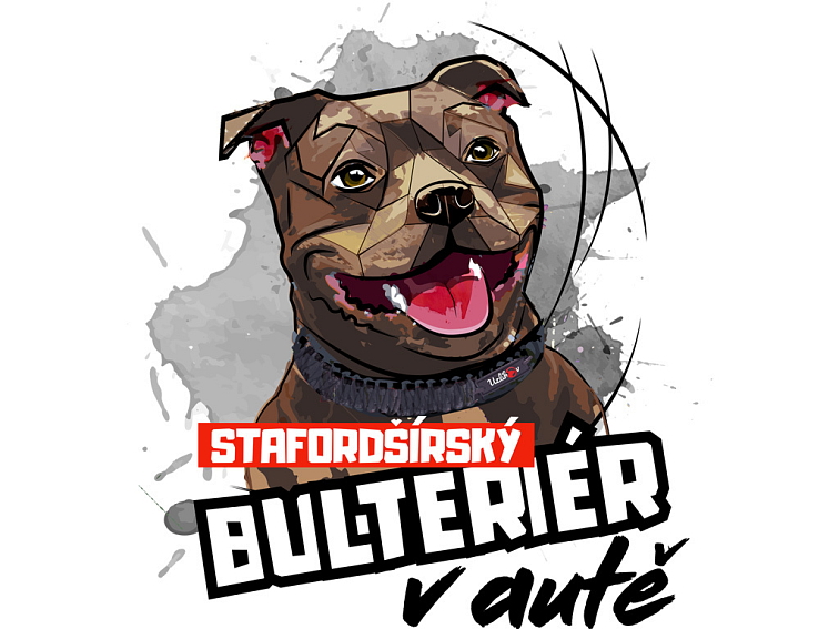 Samolepka Stafordšírský bulteriér v autě hnědý