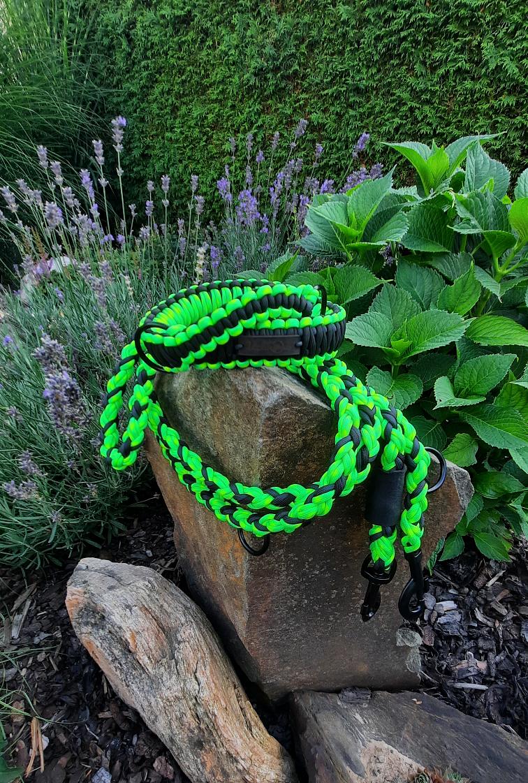 Vodítko paracord 220 cm přepínací KLASIK NEON COLOR žlutozelené