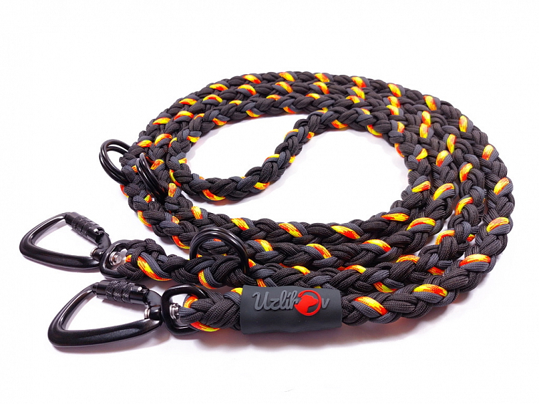 Vodítko paracord 220 cm přepínací TWIST NEON BLACK žlutooranžové