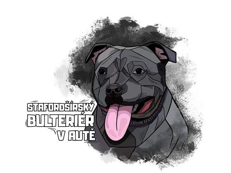 Samolepka Stafordšírský bulteriér v autě modrý