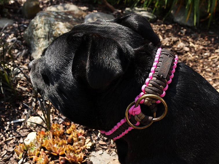 Stahovací obojek paracord KLASIK CHOCO růžový