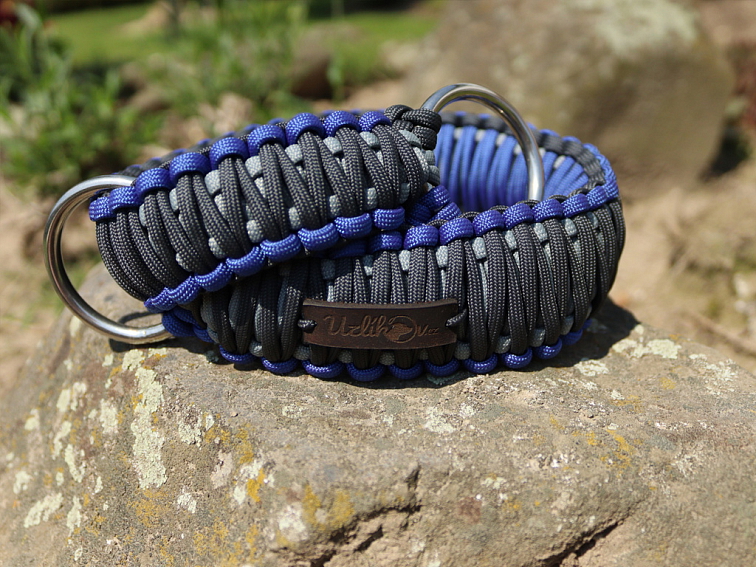 Stahovací obojek paracord KLASIK GREY modrý