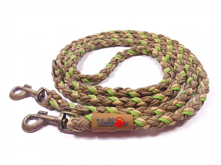 Vodítko paracord 220 cm přepínací KLASIK BROWN zelené