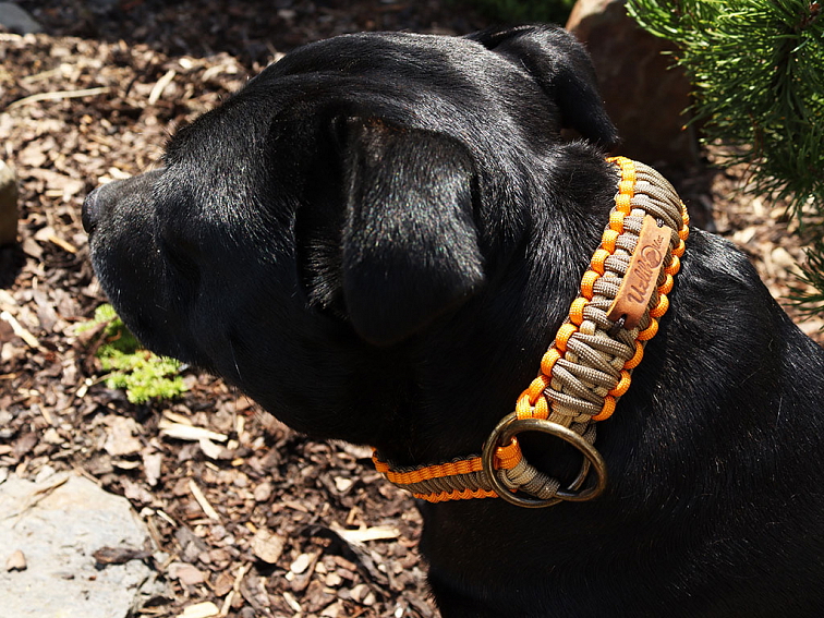 Stahovací obojek paracord KLASIK BROWN oranžový