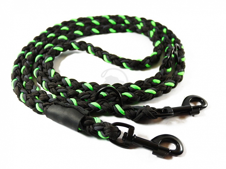 Vodítko paracord 220 cm přepínací KLASIK NEON BLACK zelené