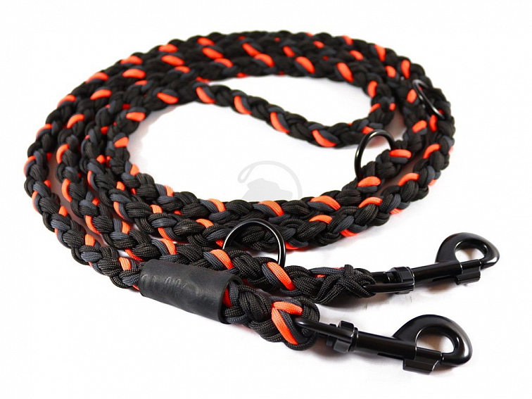 Vodítko paracord 220 cm přepínací KLASIK NEON BLACK oranžové